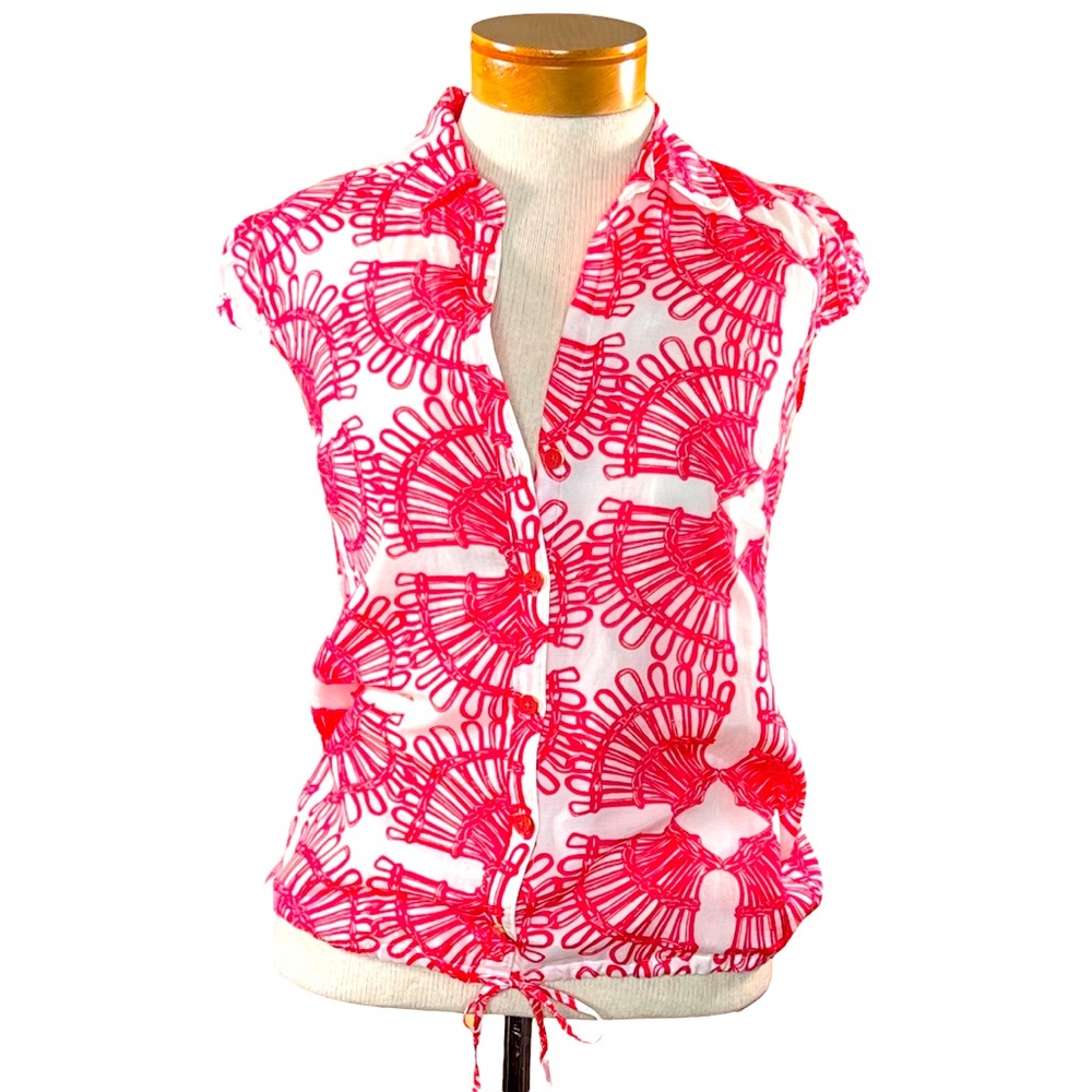 Lilly Pulitzer Cap Sleeve Silk Blend Button Front Shirt With Cinch Cord …